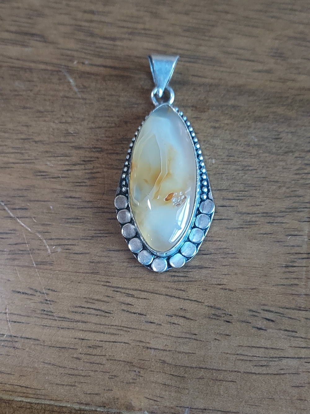 925 Stamped Honey Agate Pendant